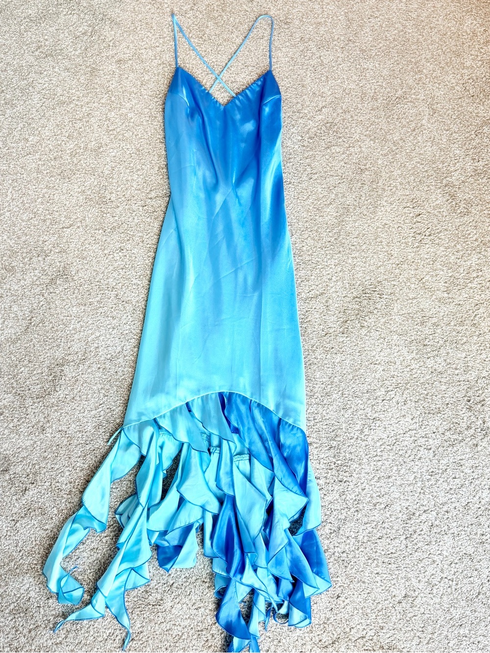 Y2K RAMPAGE Blue Satin Ruffle-Hem Mermaid dress